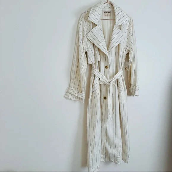 New free people Melia Mac Coat long sleeve boho linen blend plaid ecru striped - Picture 10 of 11